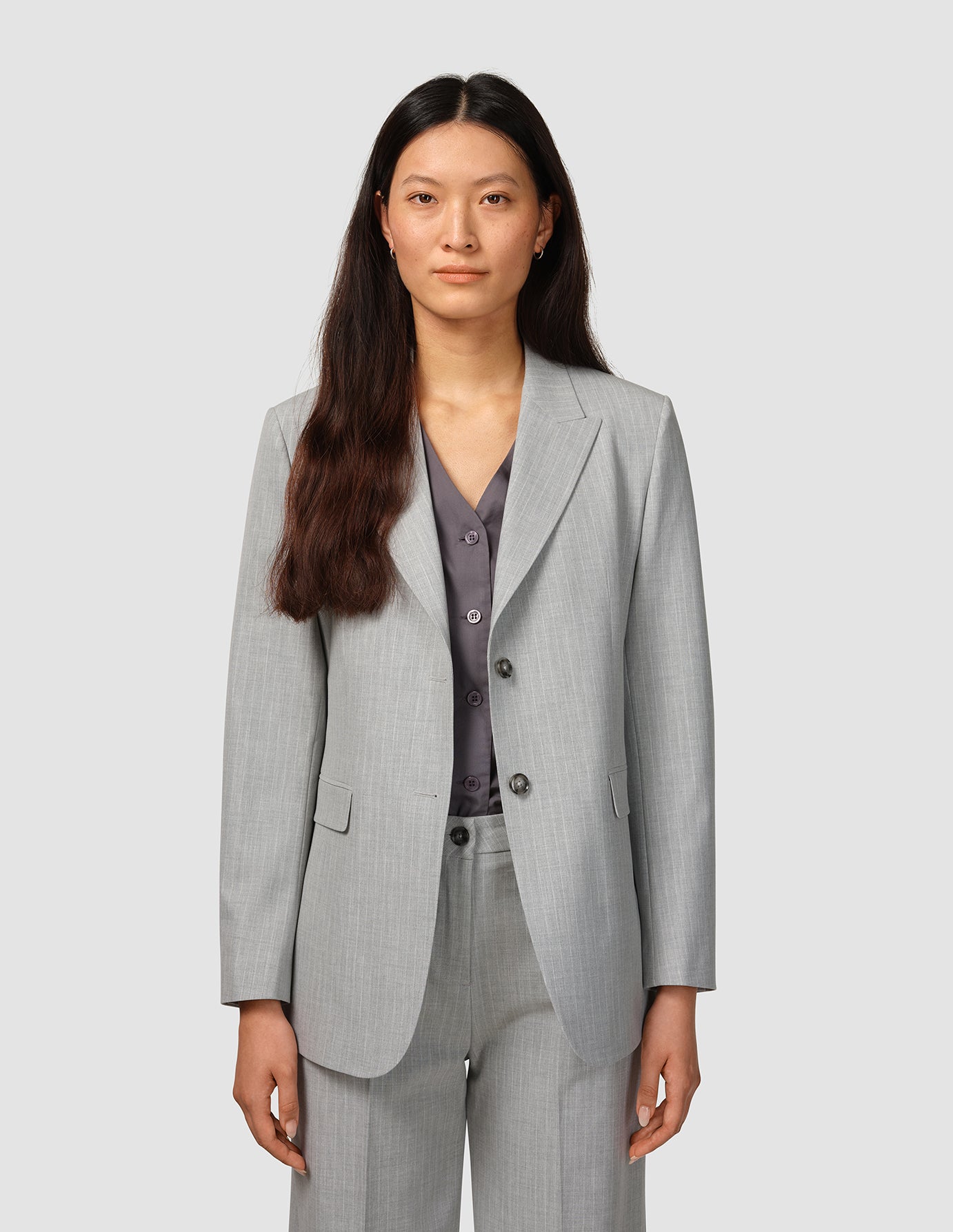 Essential Blazer Light Grey Pinstriped